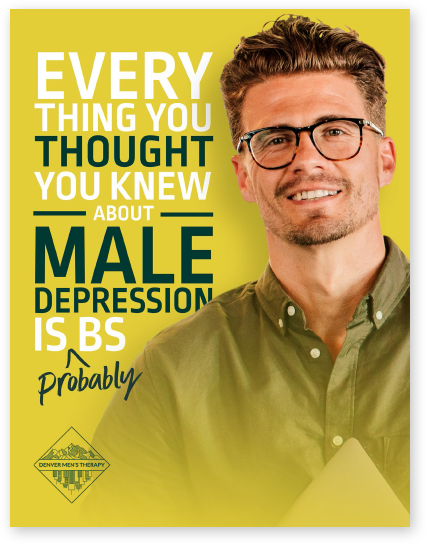 Man smiling on the cover page of the free guide for men to manage depression