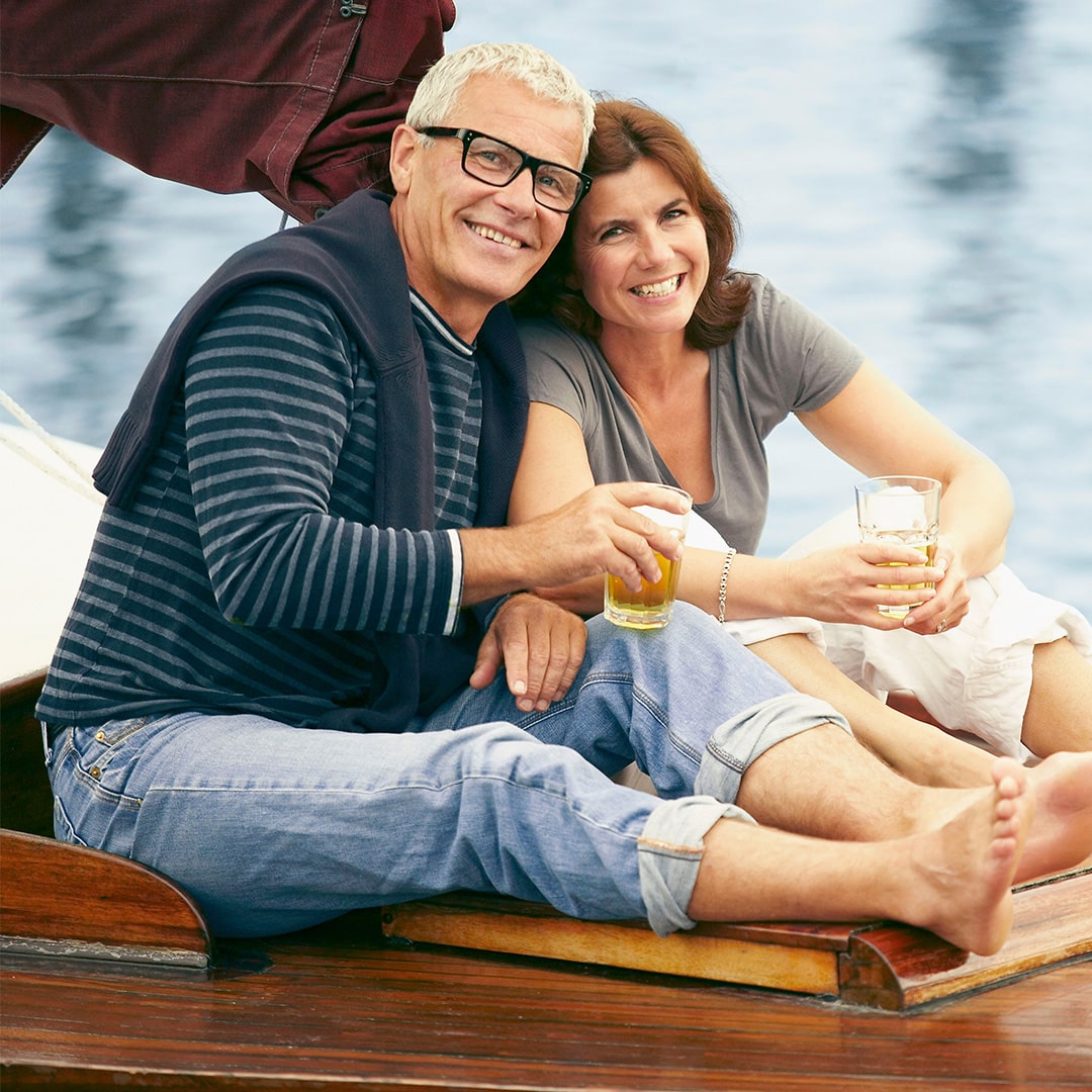 A happy older couple enjoying the outdoors