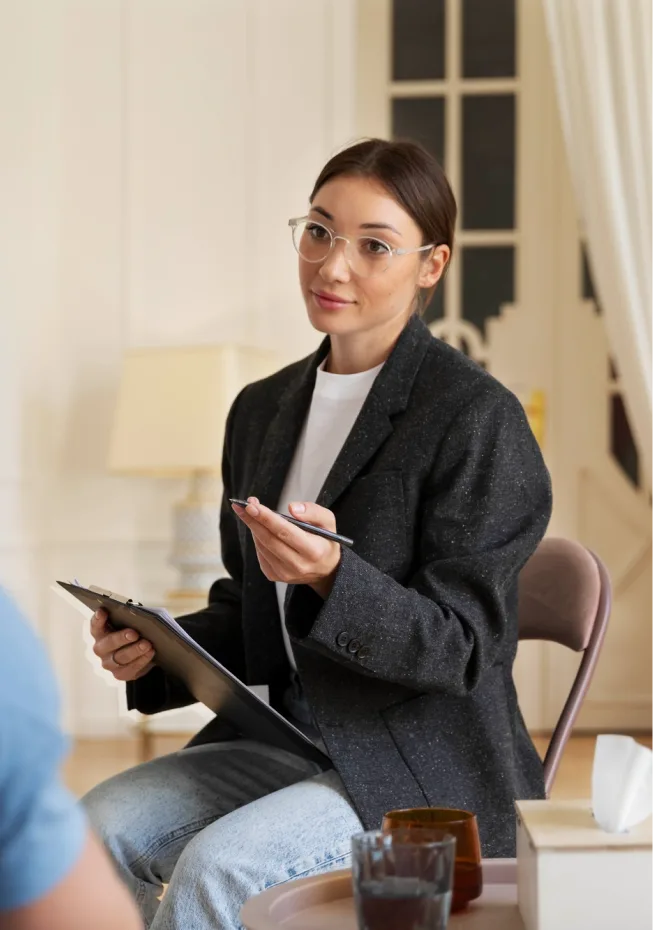 A woman therapist patiently listening and providing compassionate EMDR therapy in Colorado.