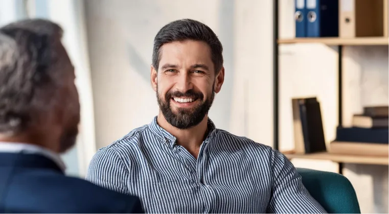 Man looks content post DMT’s depression counseling session