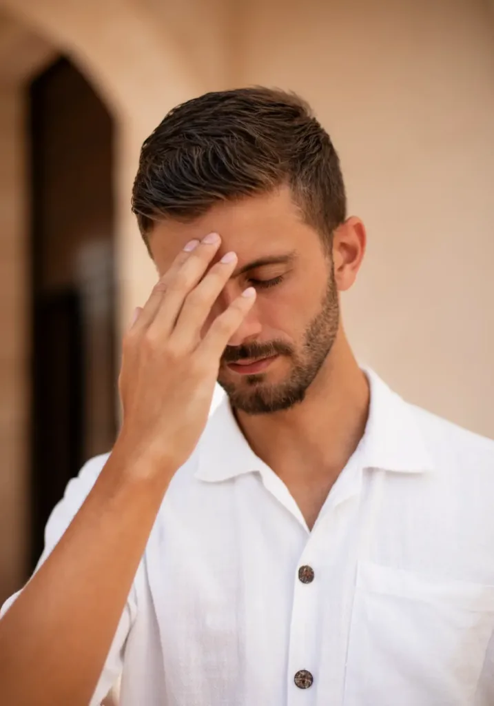 Man experiencing physical symptoms of anger and stress